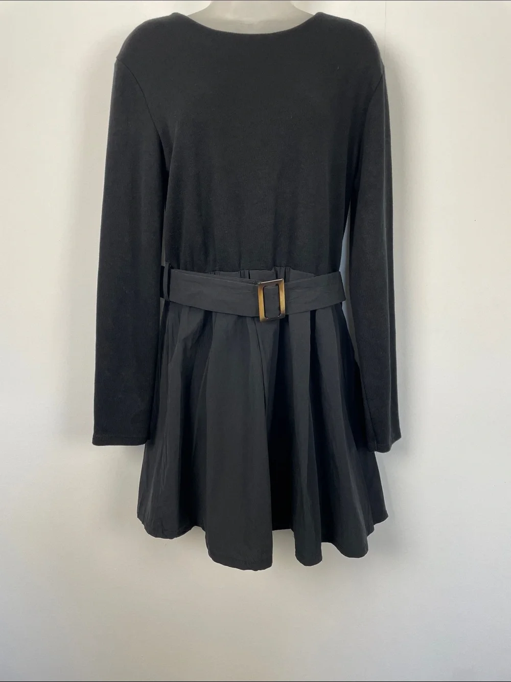 Zara Long Sleeve Combination Goth Black Women's XL Sweater Mini Dress with Belt - Picture 3 of 8